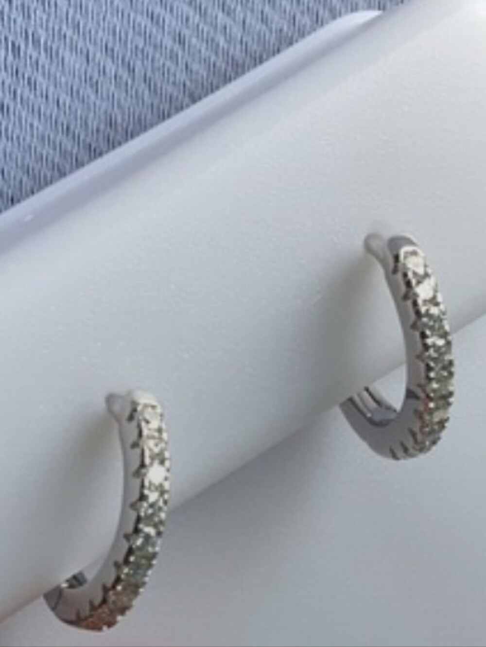 Dainty Silver Crystal Huggie Earrings - Sparkling White Stones
